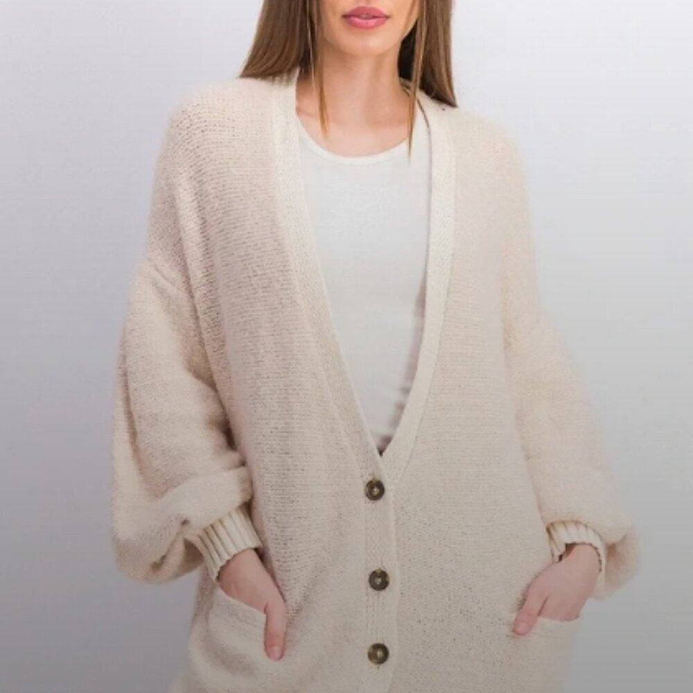 Free People Snow Drop Cardigan – Ivory/Pink – Size XS